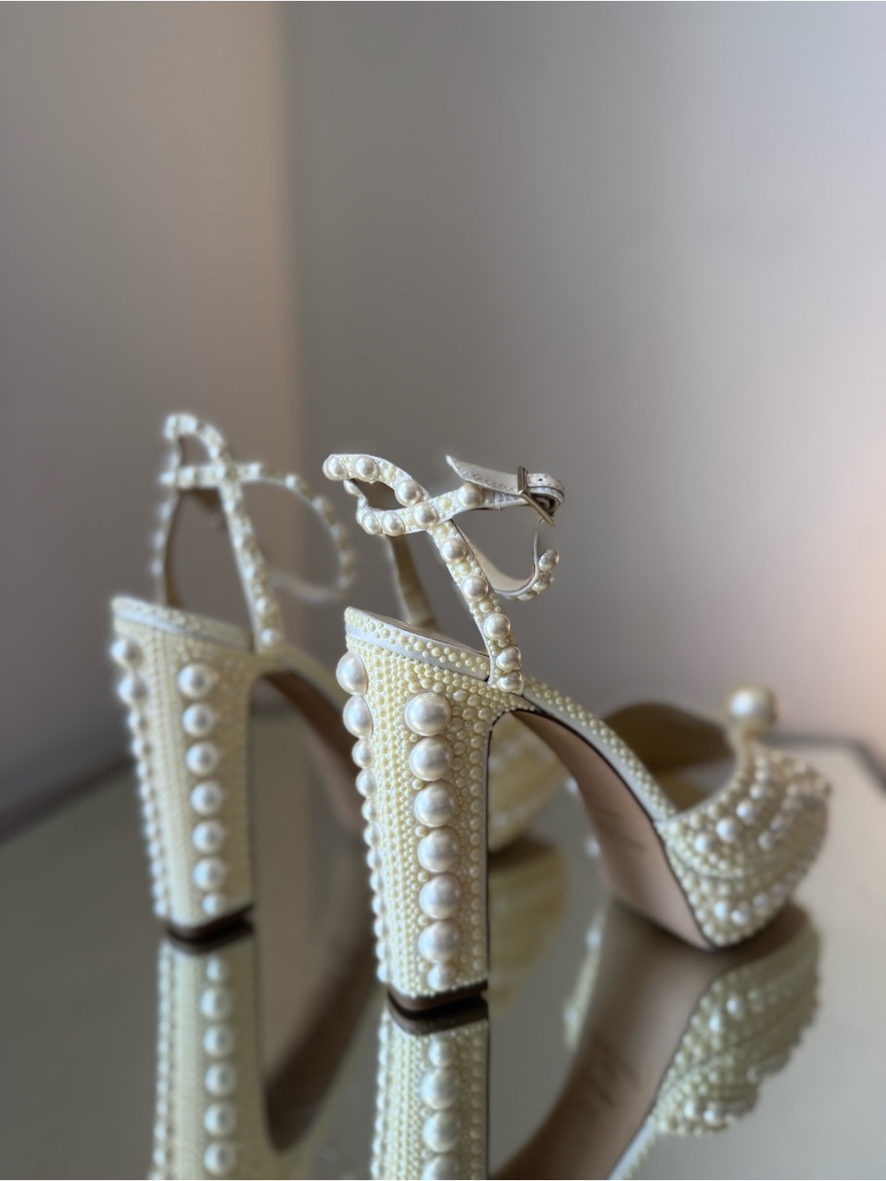 New Jimmy Choo Sacaria 120 White Platform Sandals with All-Over Pearl 39.5 - Picture 9 of 16